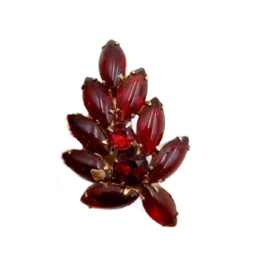 Vintage Red Crystal Brooch, 2" Long